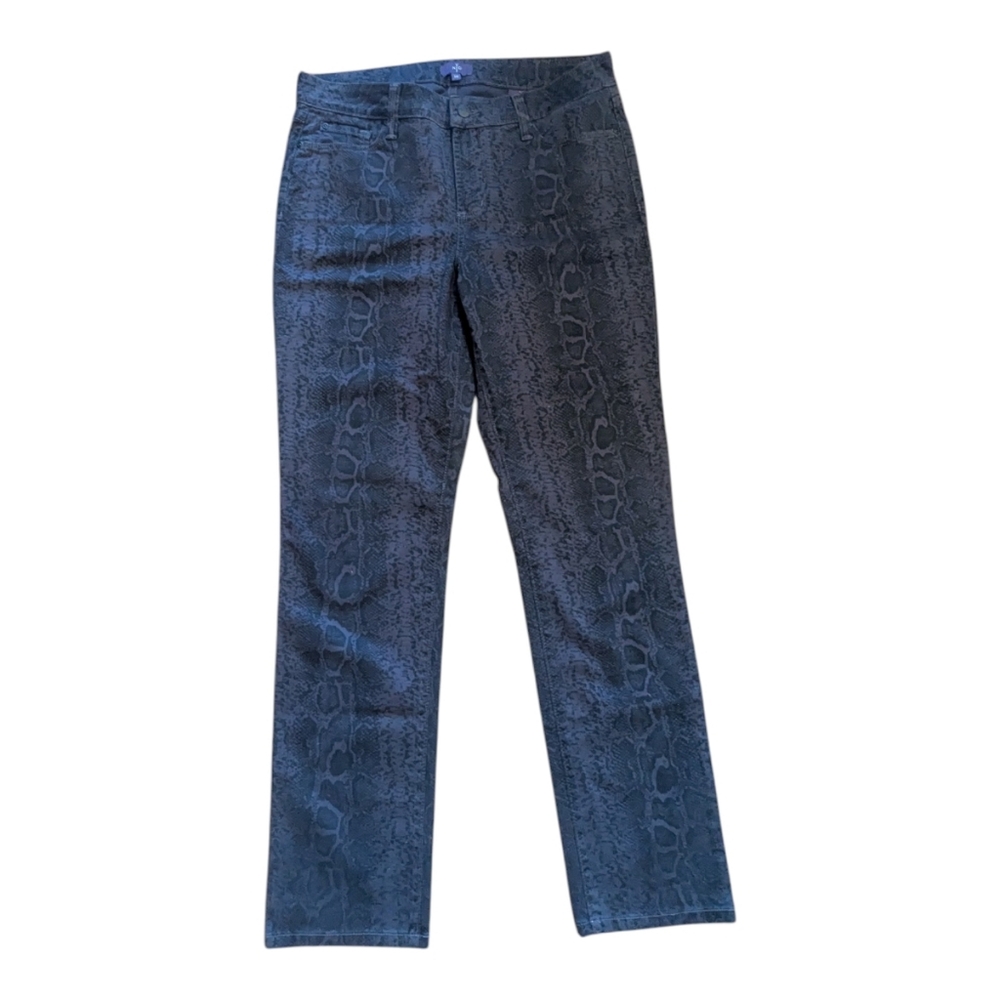 NYDJ Skinny Midrise Stretch Charcoal Gray Black Crocodile Print Jean's Women 10